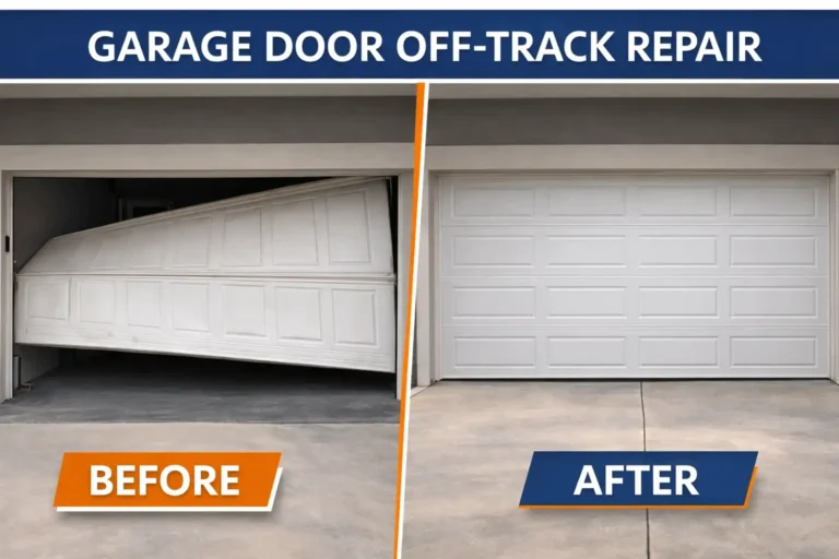 Garage door off-track repair before and after service in North Carolina