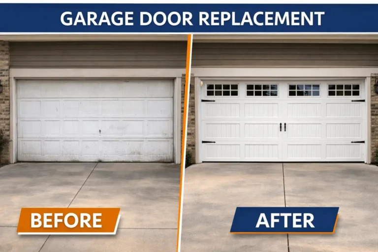 Garage door replacement before and after service in North Carolina