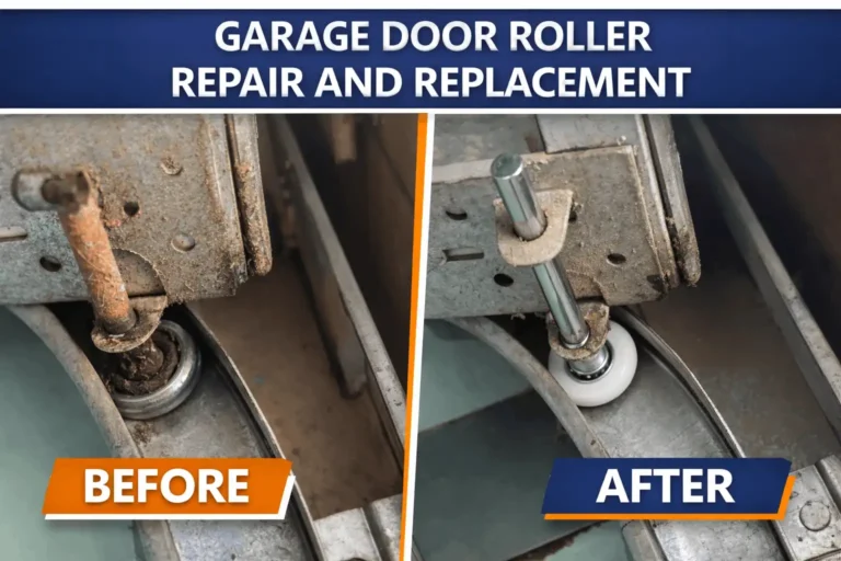 Garage door roller repair and replacement before and after service in North Carolina