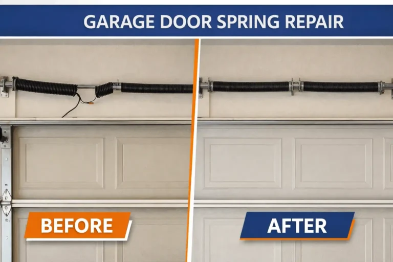 Before and after garage door spring replacement by Benjamin Garage Door Services in North Carolina