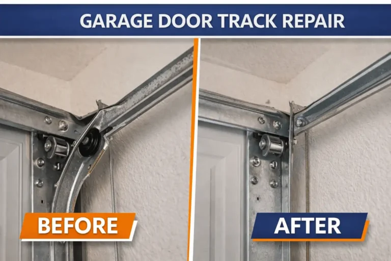 Garage door track repair before and after service in North Carolina